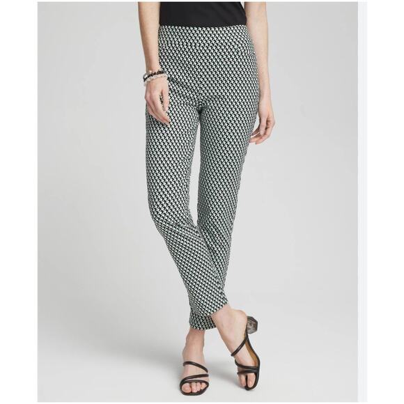 Women's Chico's Brigitte Black White Grid Stretch Ankle Pants Size 14 R - Picture 1 of 6